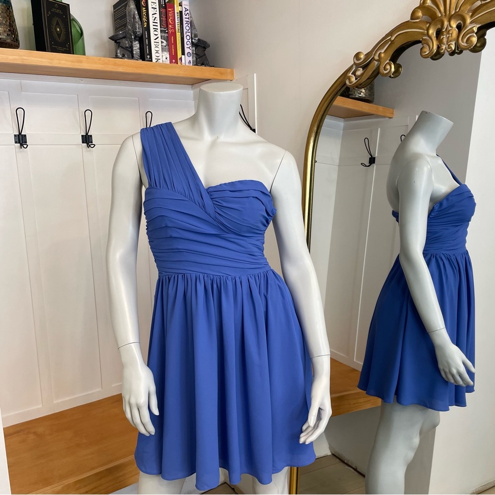 Express Blue One Shoulder Pleated Cocktail Dress